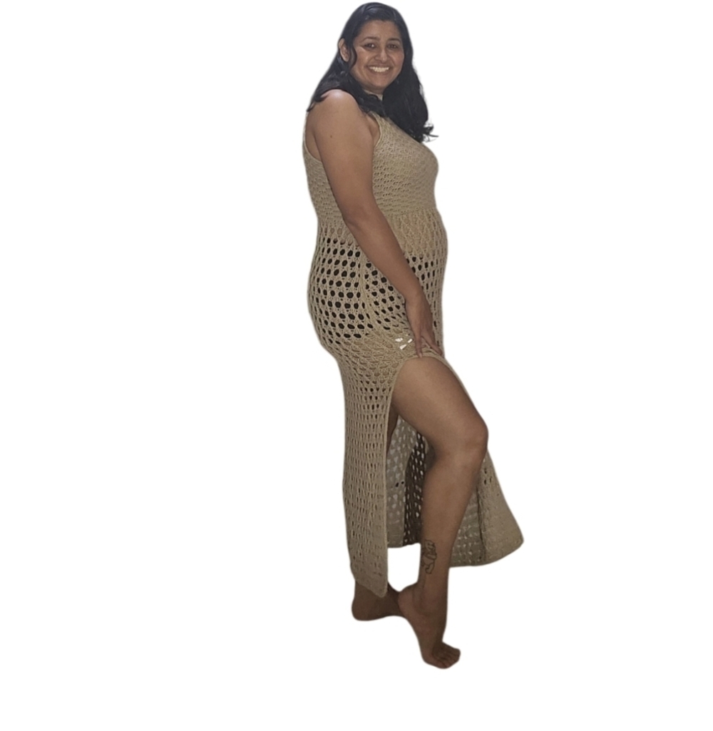 Crochet Cover Up Beach Hollow Out Sleeveless Bikini Swimsuit Side Split Dress - Picture 6 of 16
